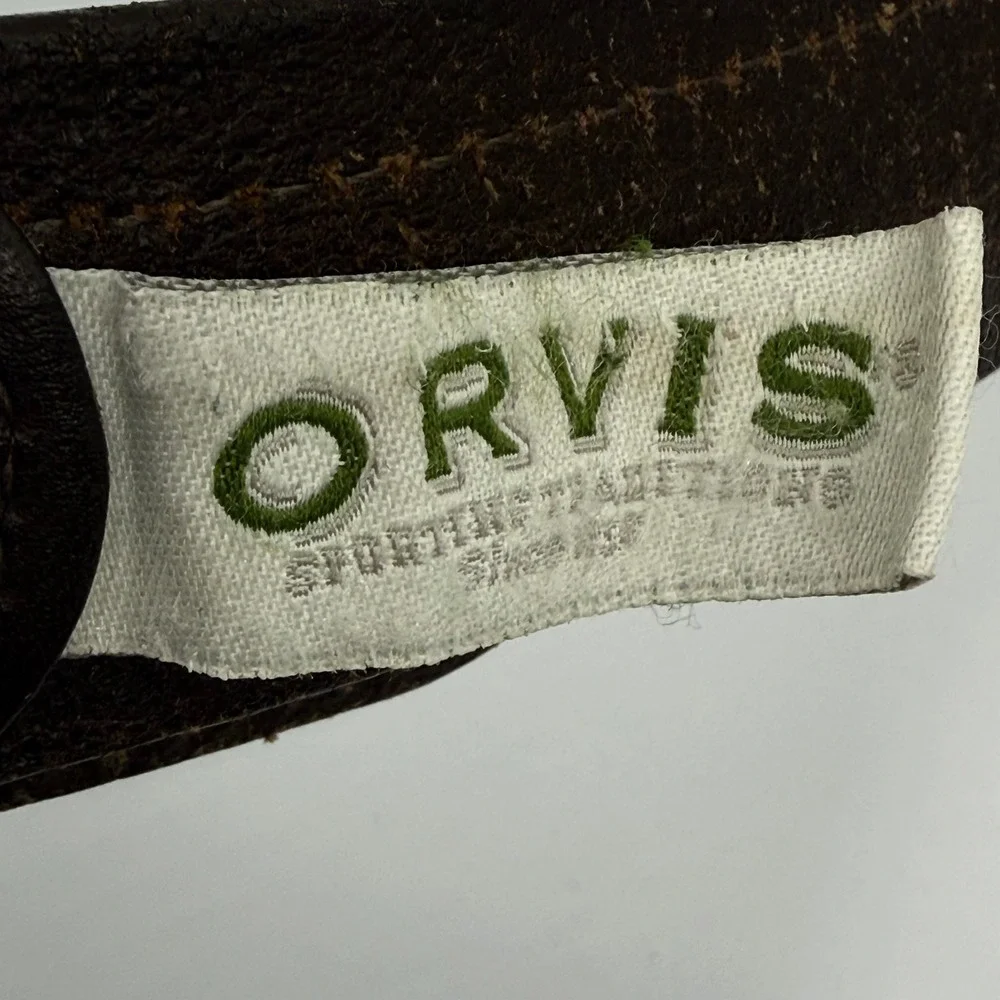 Orvis Mens Leather Belt 40 Brown Ribbon Inlay Stripe Made in USA‎ 39KY